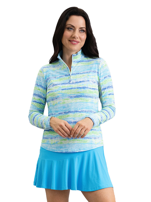 IBKUL Gia Long Sleeve Mock Neck Top - Blue Multi