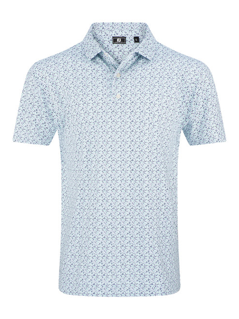 FootJoy Gamer Print Pique Polo Shirt (Athletic Fit) - Wht/Stl Blu/Nvy/Seafoam