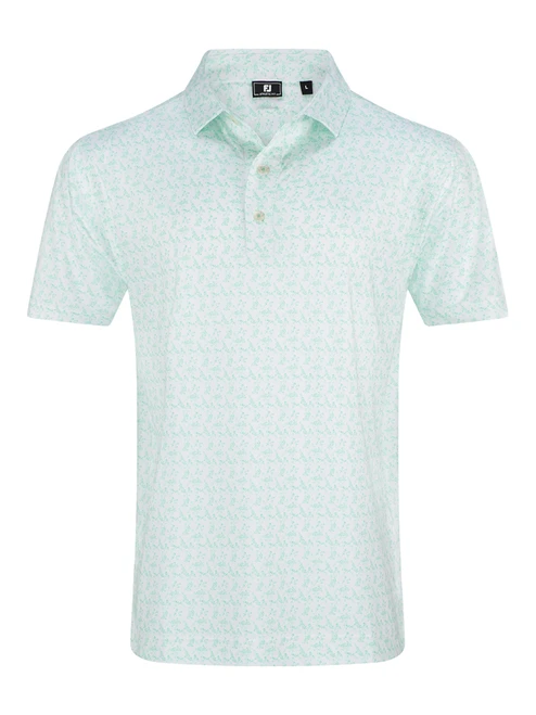 FootJoy Vintage Floral Lisle Polo Shirt (Athletic Fit) - White/Seafoam