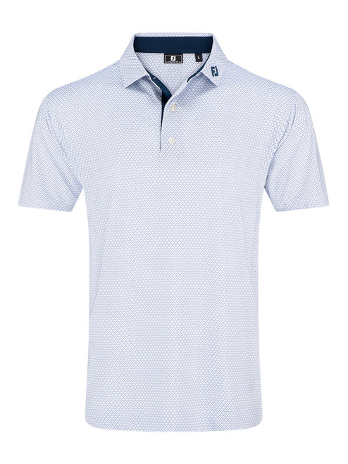 FootJoy Deco Diamond Print Lisle Polo Shirt - White/Navy