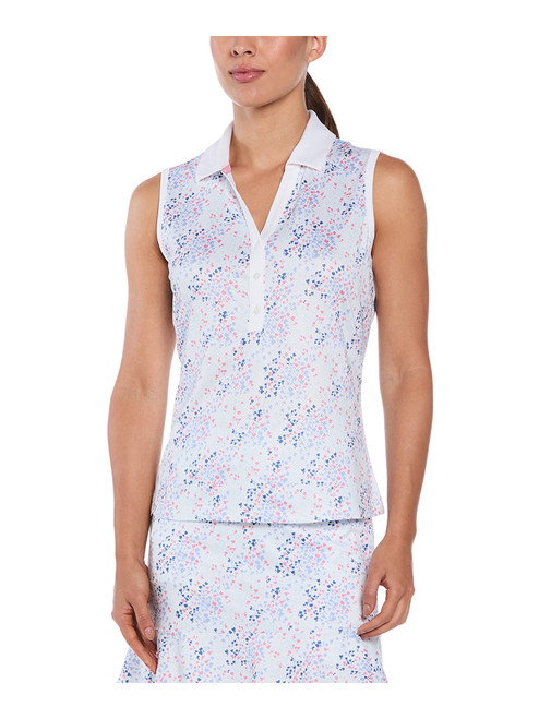 Ben Hogan Women's Ditsy Dot Floral Sleeveless Polo - Bright White