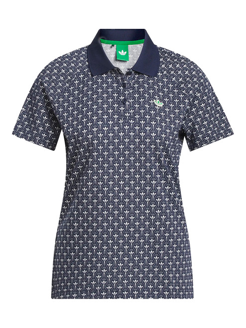 adidas Originals Womens All Over Trefoil Polo - Night Indigo/Chalk White
