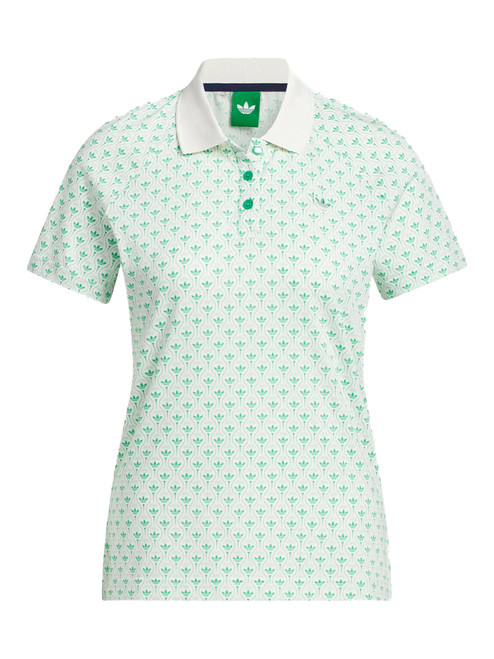 adidas Originals Womens All Over Trefoil Polo - Court Green/Chalk White