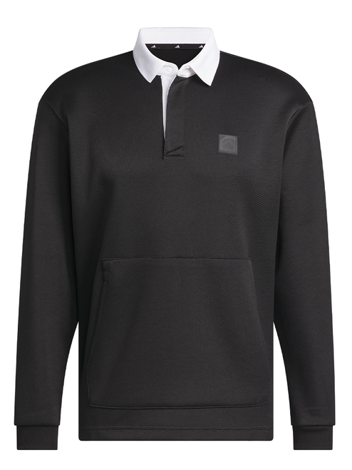 adidas Long Sleeve Knit Sweat Polo Shirt - Black