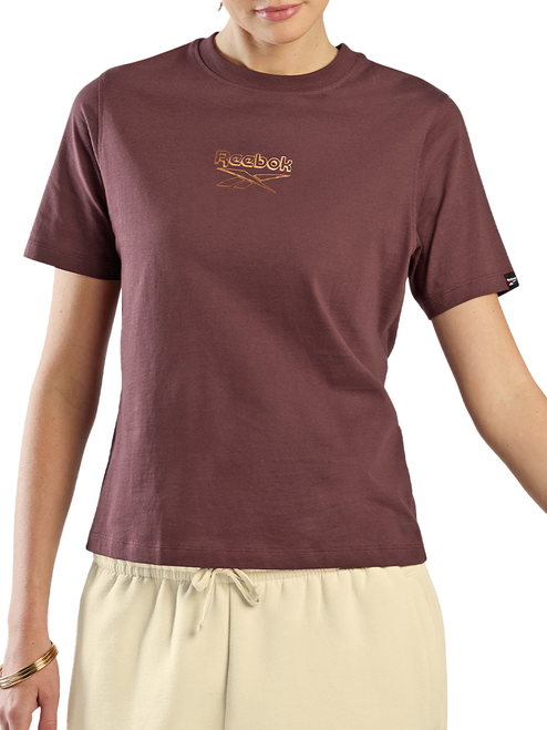 Reebok Women's ID Shimmer Flex Crew T-Shirt - Dark Cocoa