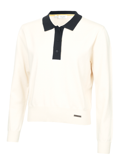 Calvin Klein Womens Olwyn Polo Sweater - Buttercream