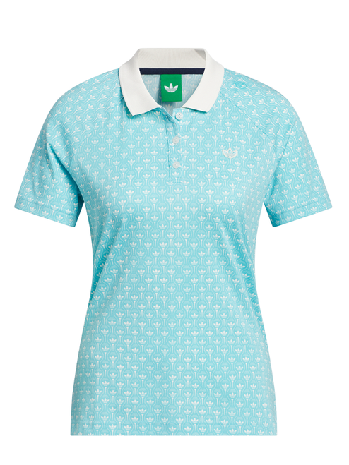 adidas Originals Womens All Over Trefoil Polo - Light Aqua/White