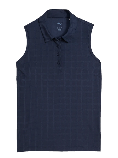 Puma Women's Plaid Knit Sleeveless Polo Shirt - Deep Navy