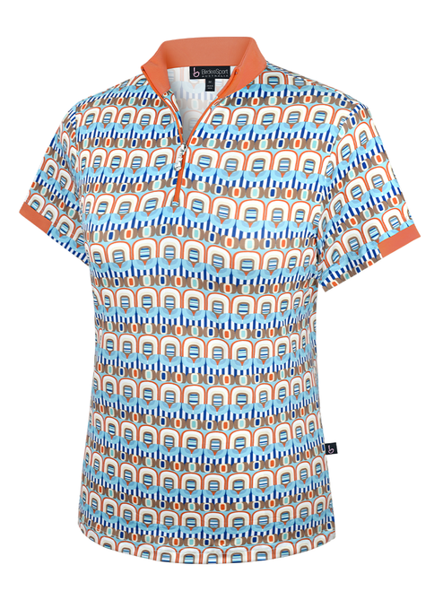 Birdee Sport Womens Havana Zipper Short Sleeve Top - Living Coral