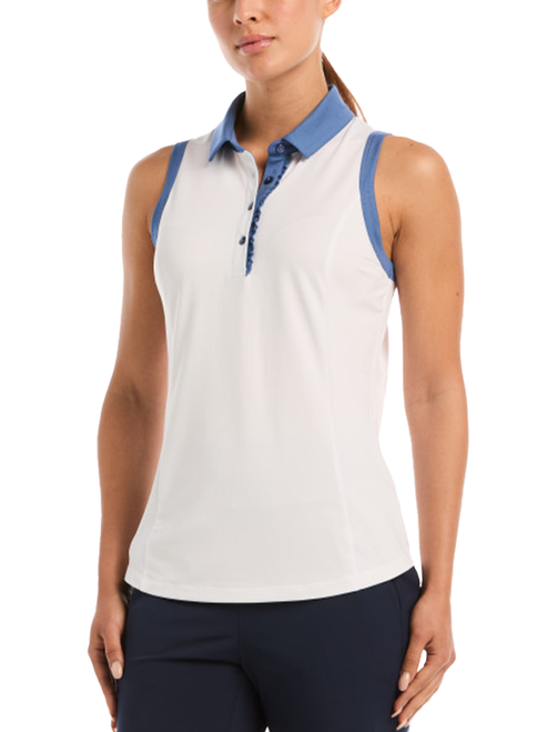 Ben Hogan Women's Ruffle Placket Sleeveless Polo - Bright White