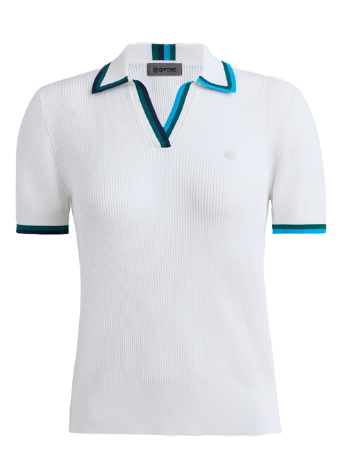 G/FORE Women's Johnny Collar Cotton Blend Rib Polo - Snow/Marine Teal