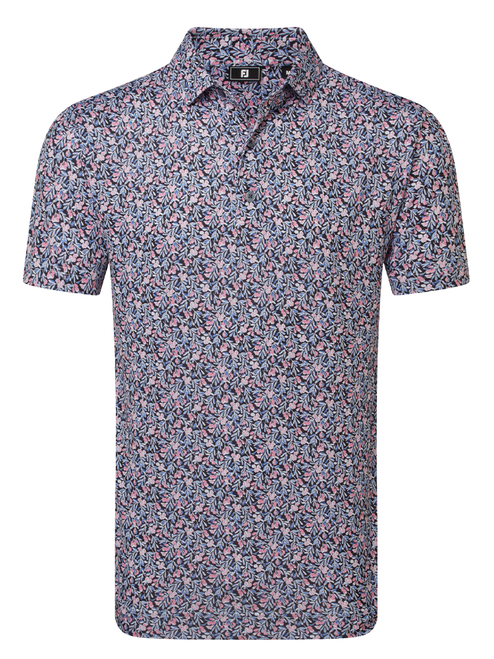 FootJoy Meadow Print Lisle Polo Shirt - Pink Pop/White