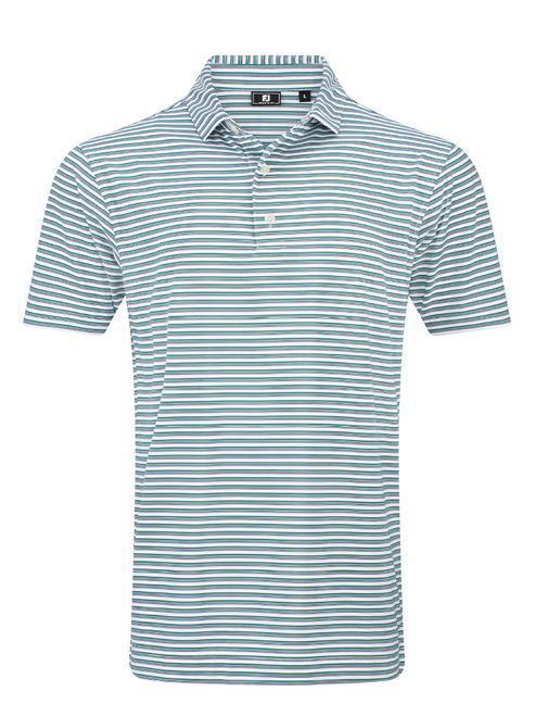 FootJoy Shadow Stripe Lisle Polo Shirt - White/Field Green/Navy