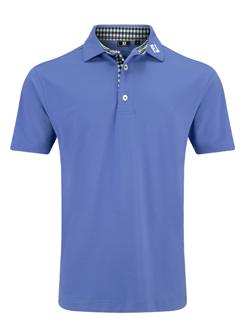 FootJoy Stretch Pique Solid Gingham Trim Polo Shirt (Athletic Fit) - Violet