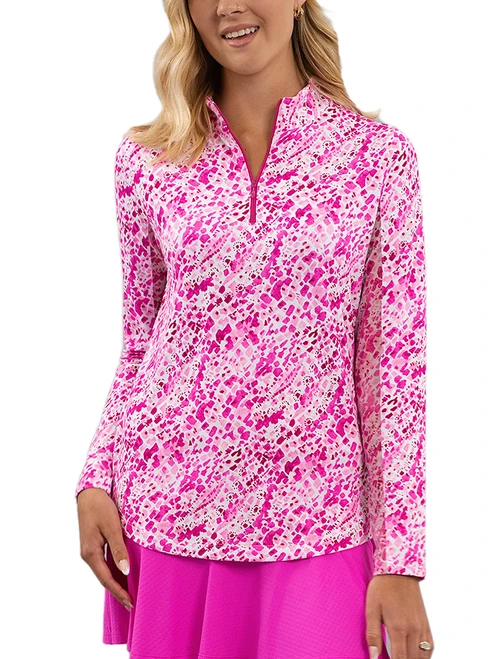 IBKUL Yesenia Long Sleeve Mock Neck Top - Hot Pink