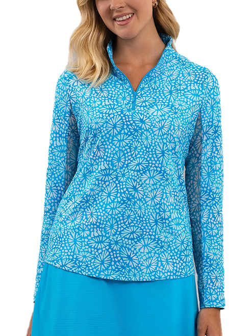 IBKUL Gladis Long Sleeve Mock Neck Top - Turquoise