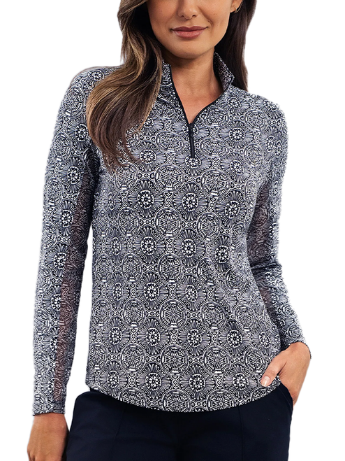 IBKUL Amani Long Sleeve Mock Neck Top - Black/White