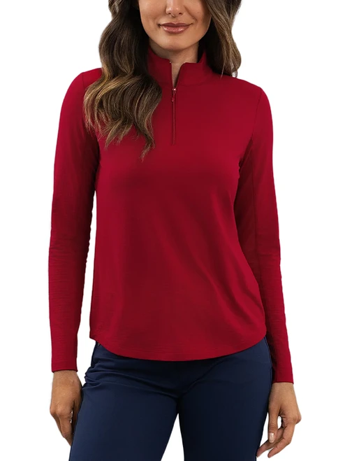 IBKUL Solid Long Sleeve Mock Neck Top - Ruby