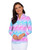 IBKUL Jesse Print Long Sleeve Mock Neck Top - Hot Pink/Turquoise