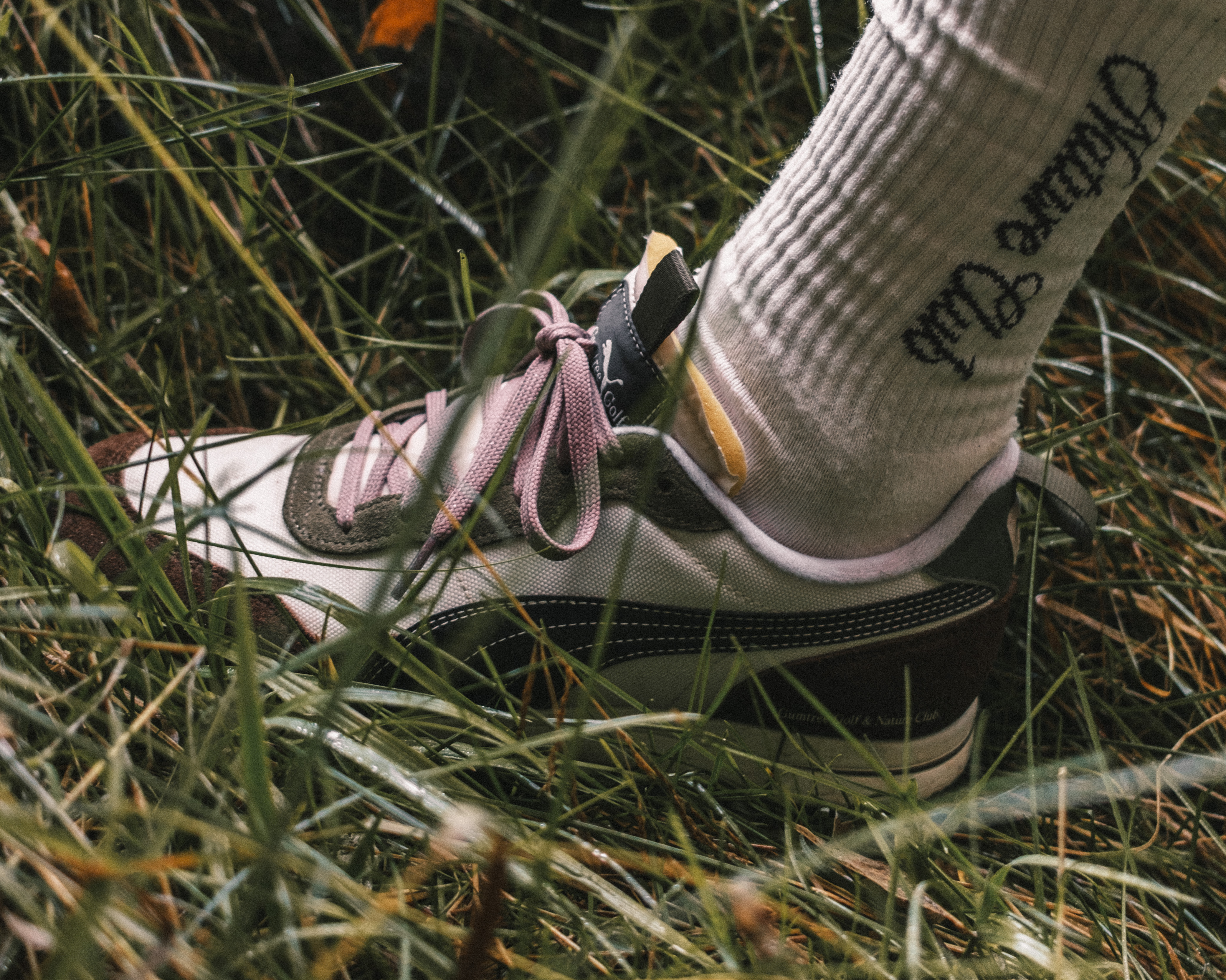 Puma x GGNC Helsinki G Golf Shoes - Warm White/Flat Dark Grey/Dark Sage