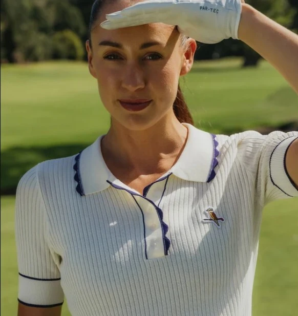 Walker Golf Things Women's Scalloped Knit Polo - Ecru/Navy