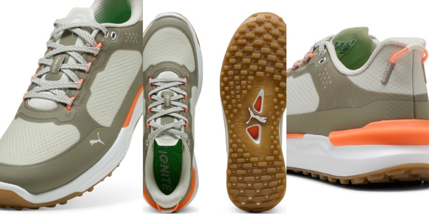 Puma IGNITE Elevate X Spikeless Golf Shoes - Sedate Grey/Velvet Moss/Fluro
