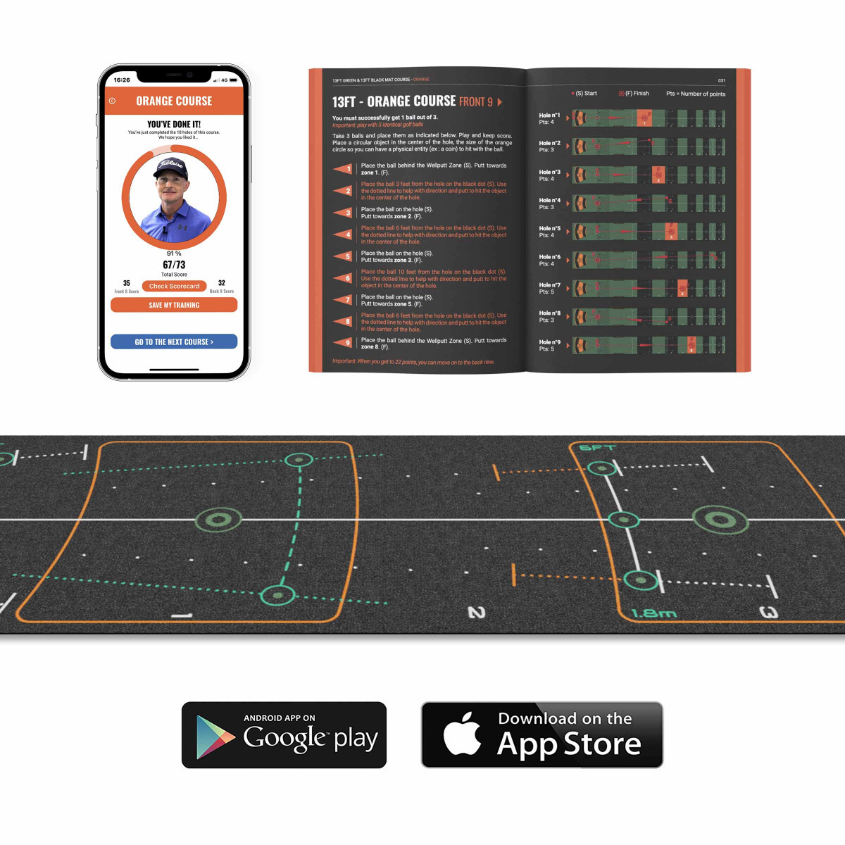 WellPutt 13ft Putting Mat - Black