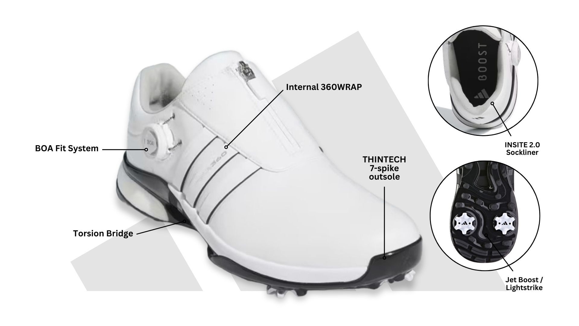 adidas Tour360 24 BOA Boost Golf Shoes (Wide Fit) - Ftwr White