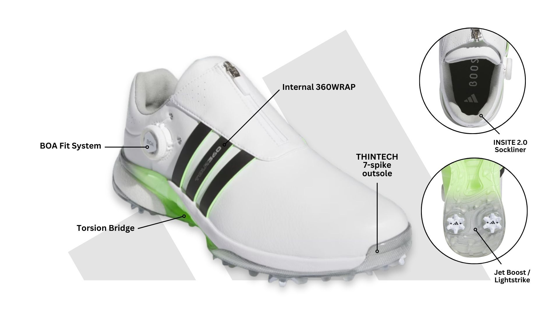 adidas Tour360 24 BOA Boost Golf Shoes (Wide Fit) - Ftwr White/Core Black