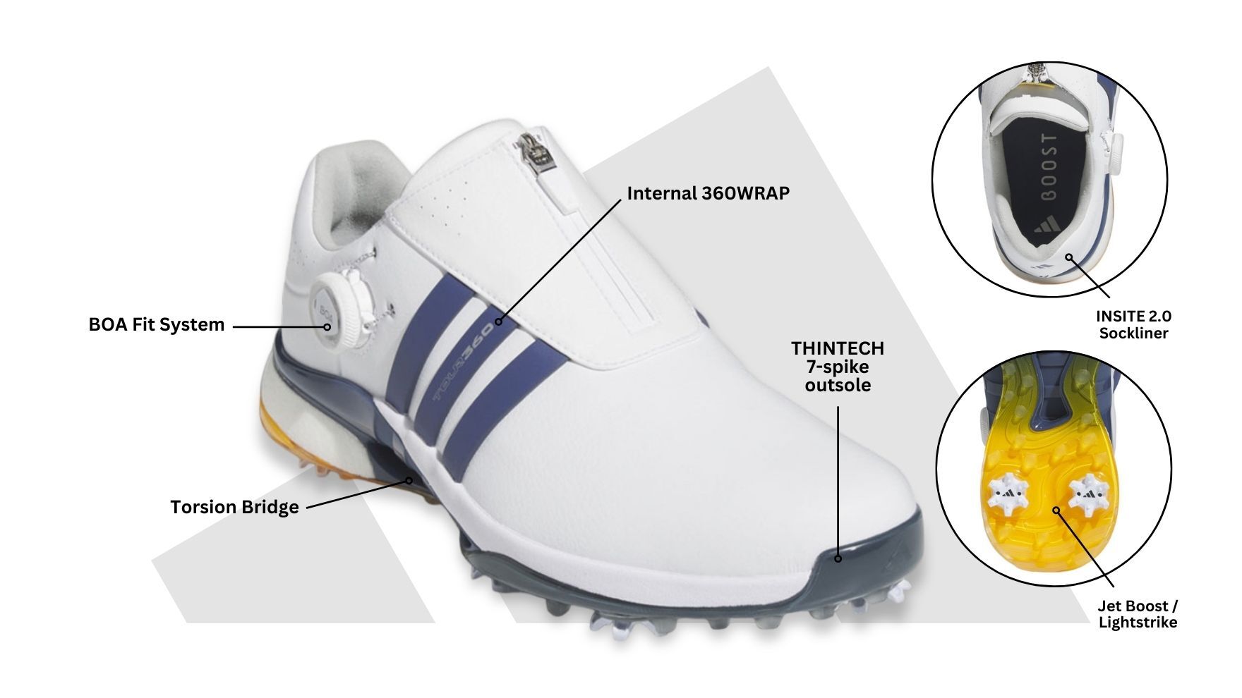 adidas Tour360 24 BOA Boost Golf Shoes (Wide Fit) - Ftwr White/Preloved Ink