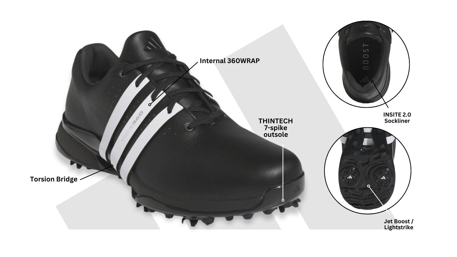 adidas Tour360 24 Boost Golf Shoes (Reg Fit) - Core Black/Ftwr White