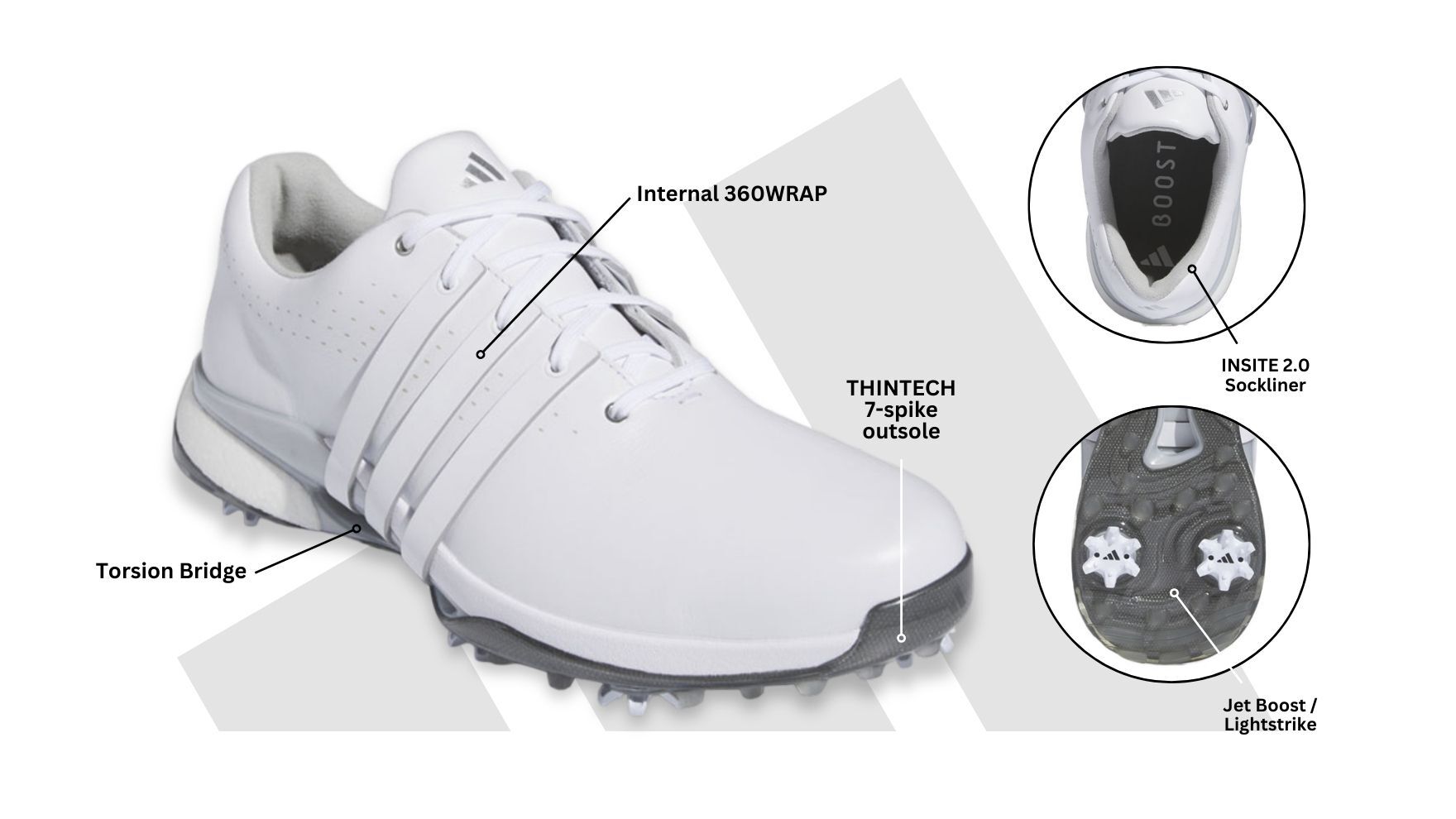 adidas Tour360 24 Boost Golf Shoes (Wide Fit) - Ftwr White/Ftwr White