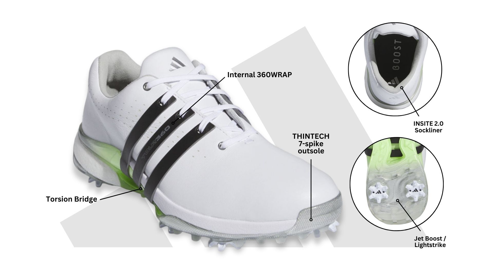 adidas Tour360 24 Boost Golf Shoes (Wide Fit) - Ftwr White/Core Black