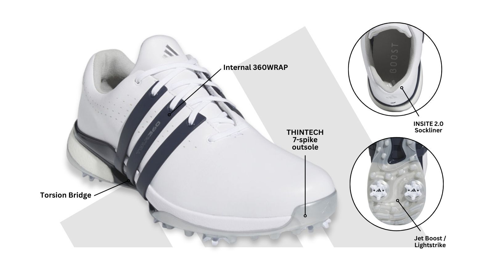 adidas Tour360 24 Boost Golf Shoes (Wide Fit) - Ftwr White/Collegiate Navy