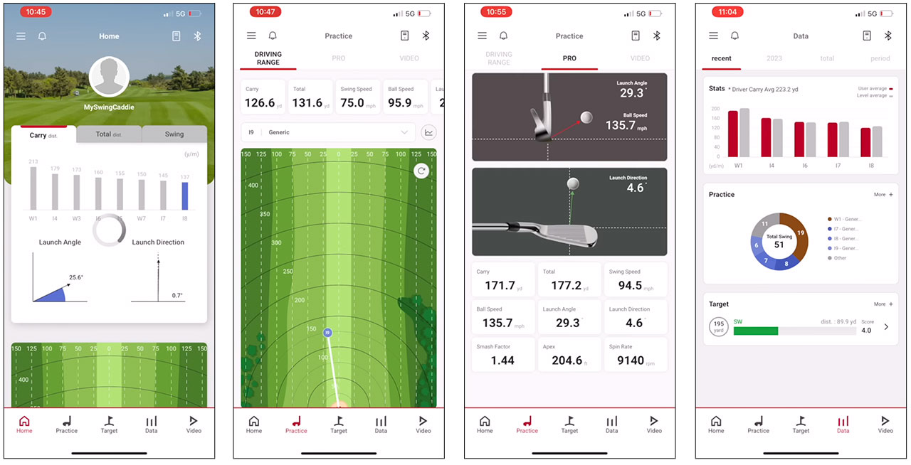 Voice Caddie SC4 Launch Monitor - App Screens