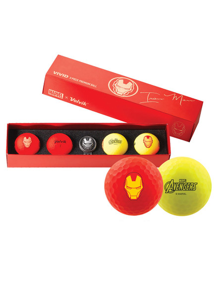 Volvik Marvel Iron Man Golf Balls & Marker (4 Pack )
