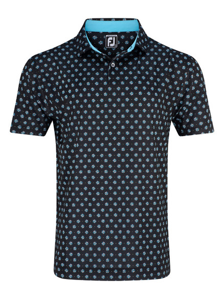 FootJoy Flower Foulard Lisle Golf Shirt (Athletic Fit) - Black | GolfBox