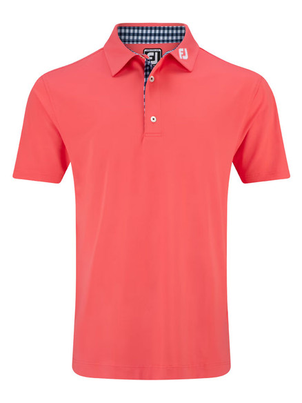FootJoy Pique Solid Gingham Trim Golf Shirt (Athletic Fit) - Coral Red SHIRT-FJ4