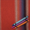 001: Scarlet (orange) & Multi-color Stripe, 100% Cotton Herringbone Dobby Weave, 44” wide, 11.8 oz, $13.95 per half yard.