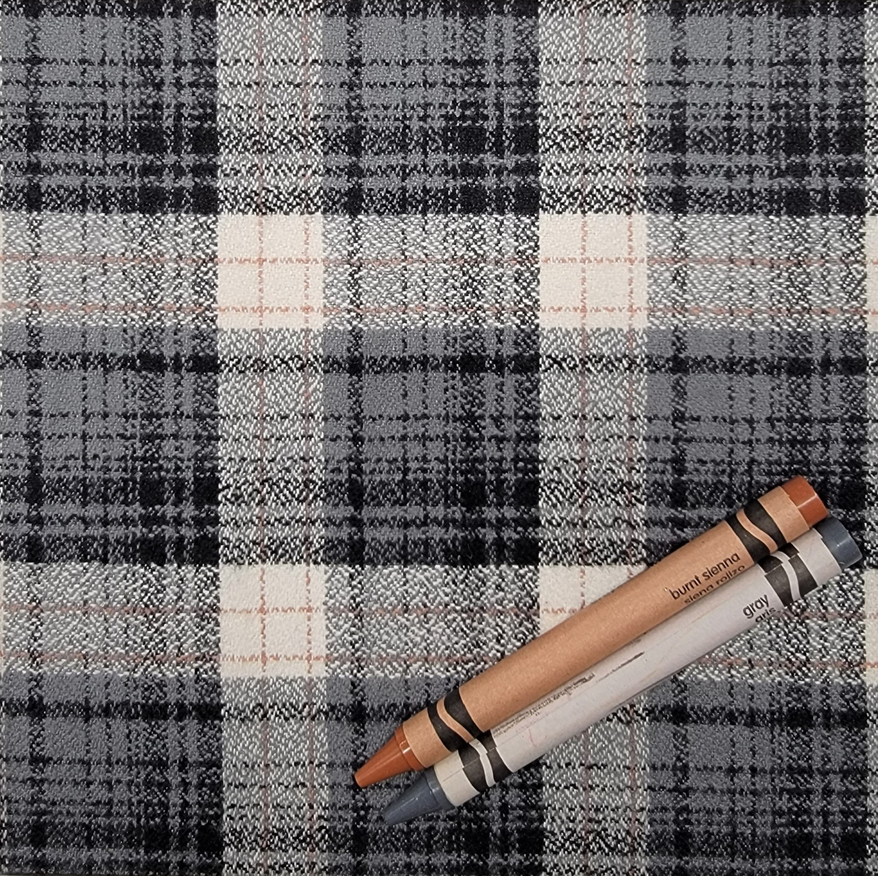 U15: Grey, Black & Tan Organic Flannel Plaid, 100% Cotton, 44 wide. $8.99  per half yard. - Islander Sewing