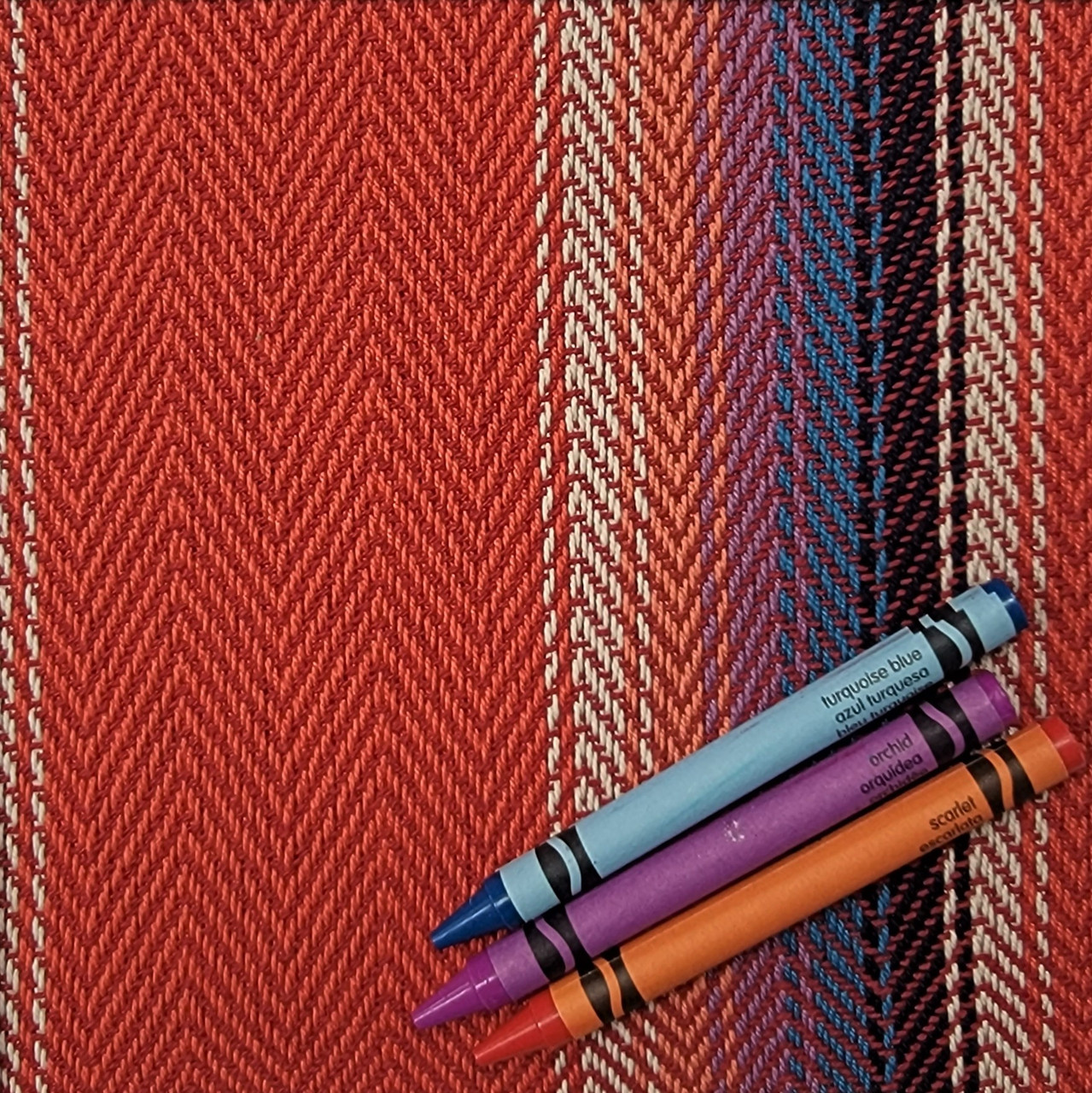 001: Scarlet (orange) & Multi-color Stripe, 100% Cotton
