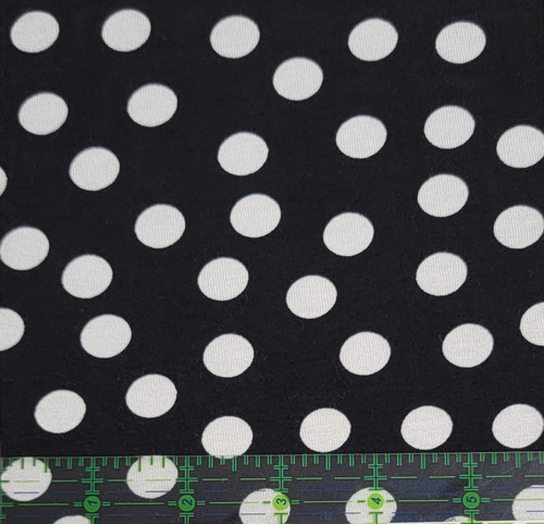 1C- Knit: White dots on Black background, 96% VIscose/4% Spandex, 59" wide, $15. per half yard.