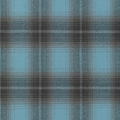 U03: Soft Blue, Carmel & Black Organic Flannel Plaid, 100% Cotton, 44" wide. $8.99 per half yard.