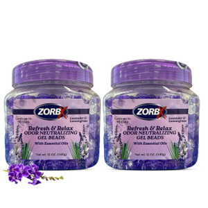 ZORBX 12 Oz Refresh & Relax Air Freshener Gel Beads — Lavender & Lemongrass Odor Remover Made w/Essential Oils — Odor Neutralizing Air Deodorizer (2 Pack)