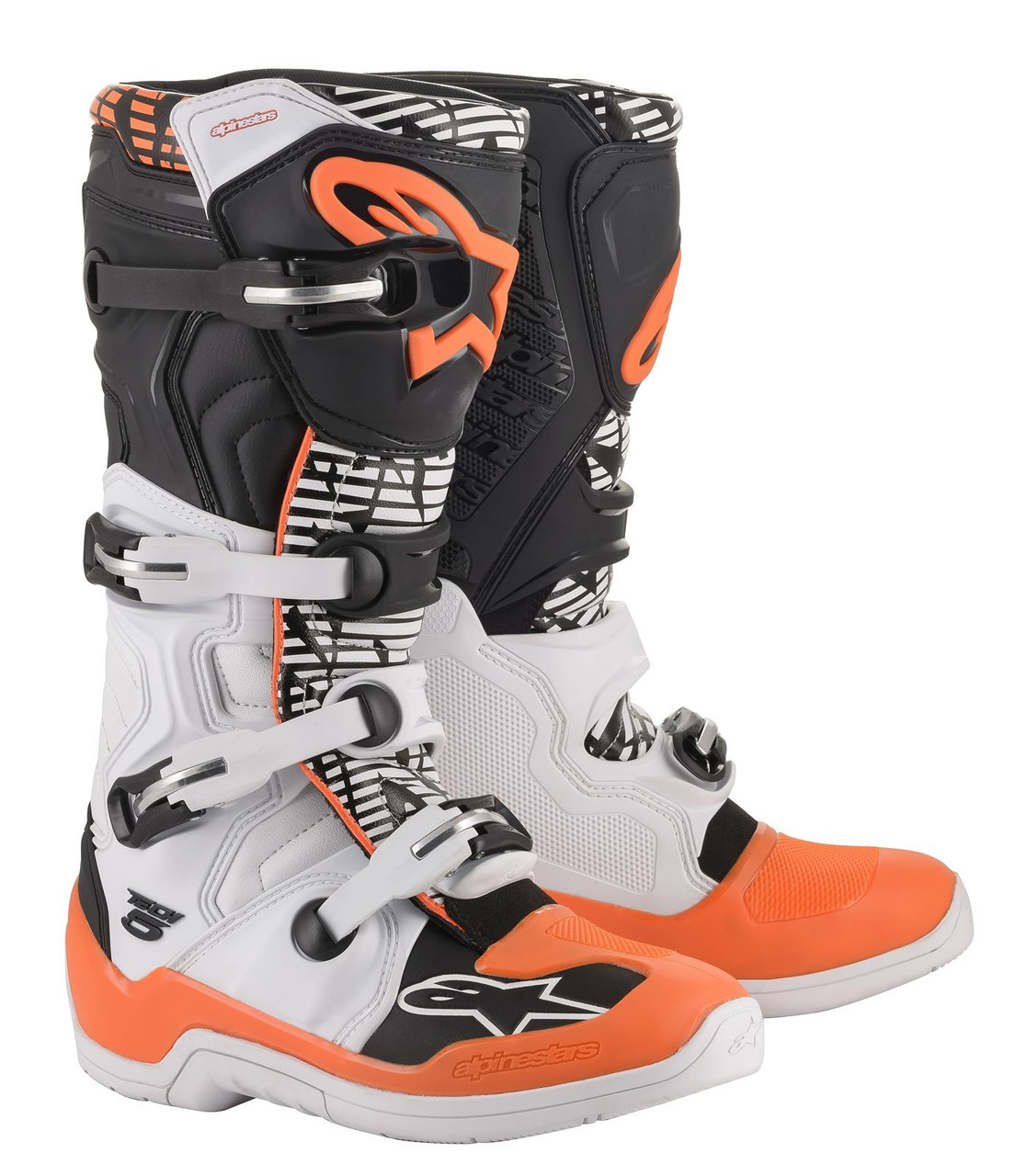Alpinestars Tech Adult Motocross Boots White/Black/Orange Fluo