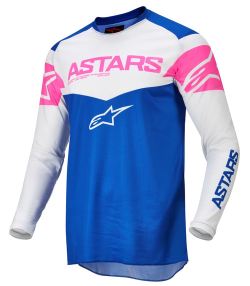 Alpinestars 2022 Adult Fluid Tripple MX Jersey Blue/Off-White/Pink Fluo