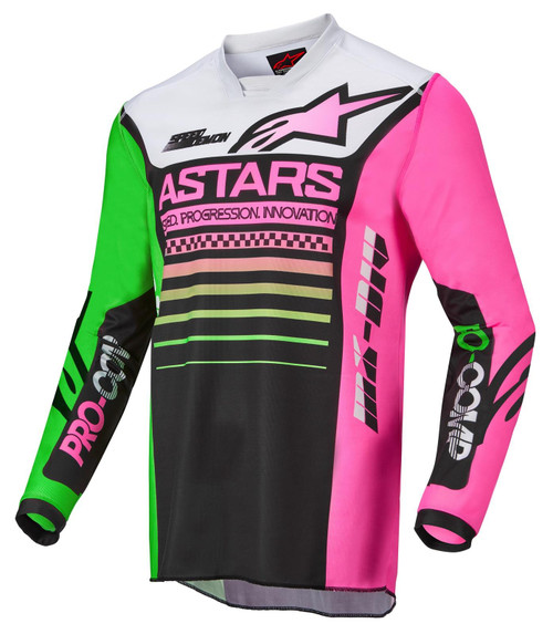 Alpinestars 2022 Youth Racer Compass MX Jersey Black/Green Neon/Pink Fluo
