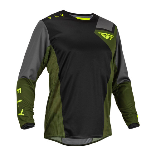 Fly 2023 Adult Kinetic Jet MX Jersey Black/Olive Green/Hi-Vis