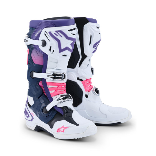 Alpinestars Tech 10 MX Boots White violet Navy Blue Pink Fluo