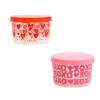 FOOD STORAGE CONTNR ROUND W/SCALLOP LID 2ASST VALENTINE PRINTS  6.7X5.9X4.3IN VAL LABEL